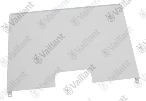 Weiße Abdeckung von Vaillant, mit seitlichen Ausschnitten, zur Verwendung in Heizungsanlagen. Klar strukturierte Form für einfache Montage.